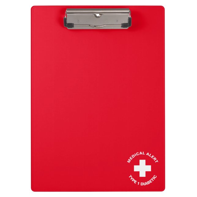 Personalized Medical Alert  Diabetic Red  Clipboard (Front)