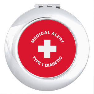 Personalized Medical Alert Diabetic Red Compact Mirror