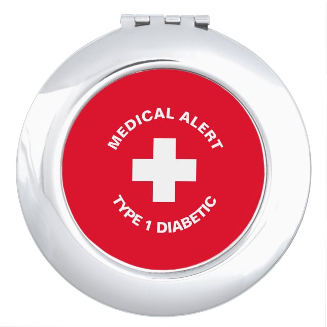 Personalized Medical Alert  Diabetic Red  Compact Mirror (Front)