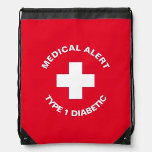 Personalized Medical Alert Diabetic Red Drawstring Bag
