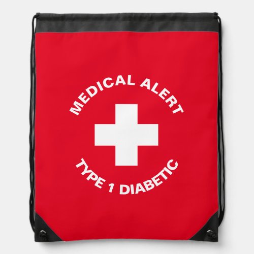 Personalized Medical Alert  Diabetic Red  Drawstring Bag