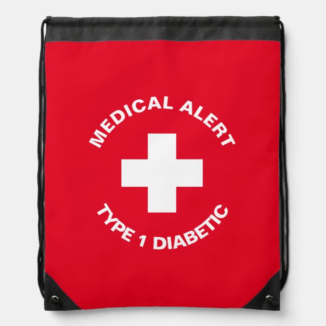 Personalized Medical Alert  Diabetic Red  Drawstring Bag (Front)
