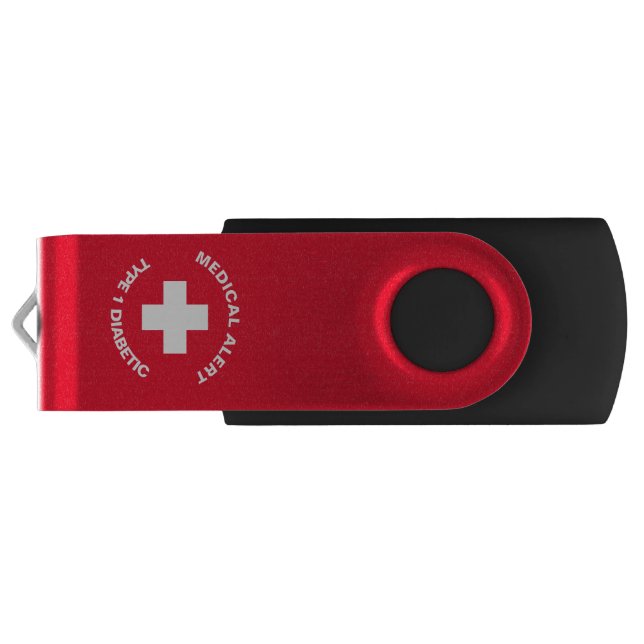 Personalized Medical Alert  Diabetic Red  Flash Drive (Back)