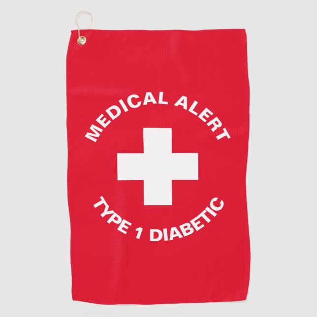 Personalized Medical Alert  Diabetic Red  Golf Towel (Front)