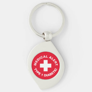 Personalized Medical Alert Diabetic Red Keychain