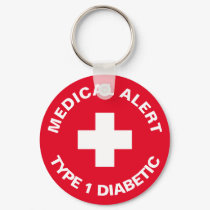 Personalized Medical Alert  Diabetic Red  Keychain