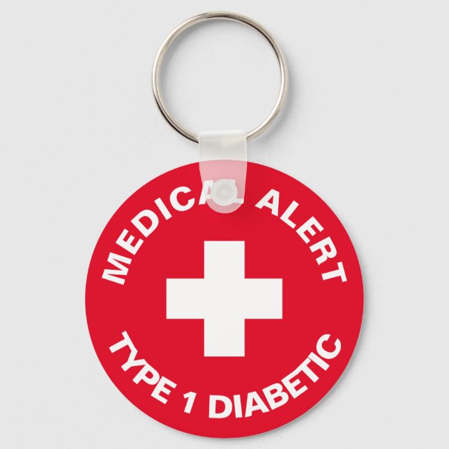 Personalized Medical Alert  Diabetic Red  Keychain (Front)