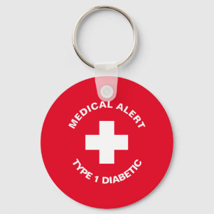 Personalized Medical Alert  Diabetic Red  Keychain