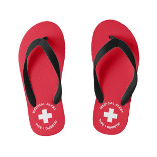 Personalized Medical Alert  Diabetic Red  Kid's Flip Flops