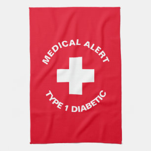 Personalized Medical Alert  Diabetic Red  Kitchen Towel