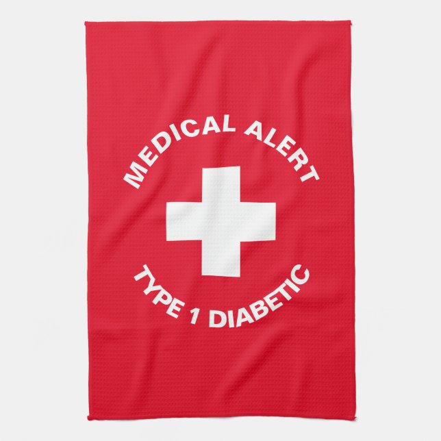 Personalized Medical Alert  Diabetic Red  Kitchen Towel (Vertical)