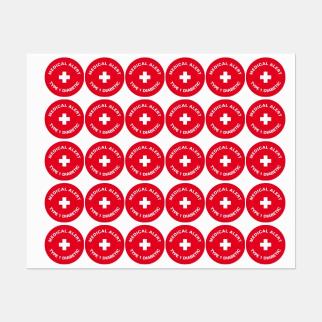 Personalized Medical Alert  Diabetic Red  Labels (Sheet)
