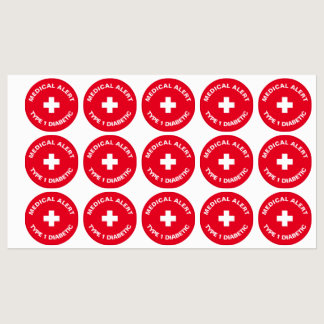 Personalized Medical Alert  Diabetic Red  Labels