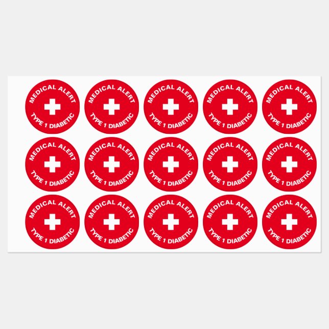 Personalized Medical Alert  Diabetic Red  Labels (Sheet)
