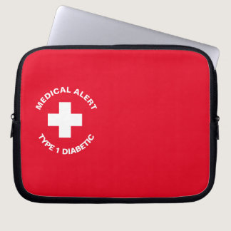 Personalized Medical Alert  Diabetic Red  Laptop Sleeve