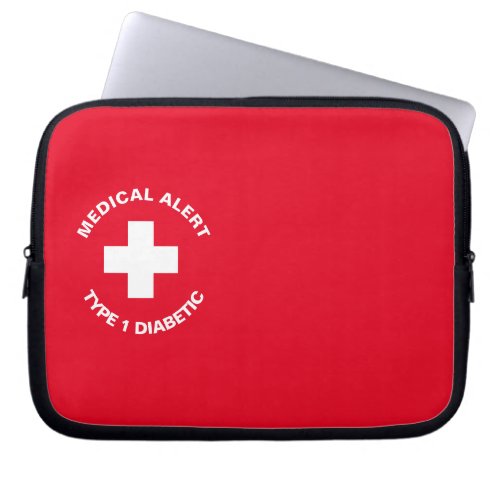 Personalized Medical Alert  Diabetic Red  Laptop Sleeve