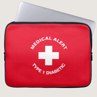 Personalized Medical Alert  Diabetic Red  Laptop Sleeve