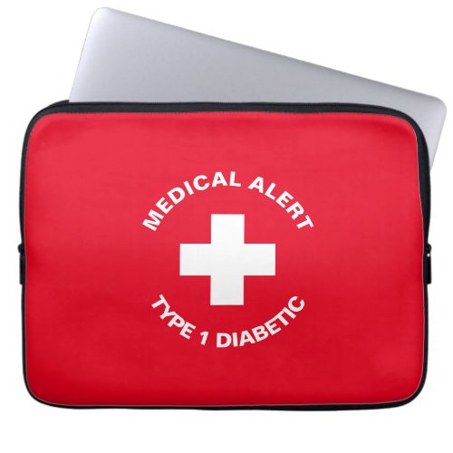 Personalized Medical Alert  Diabetic Red  Laptop Sleeve