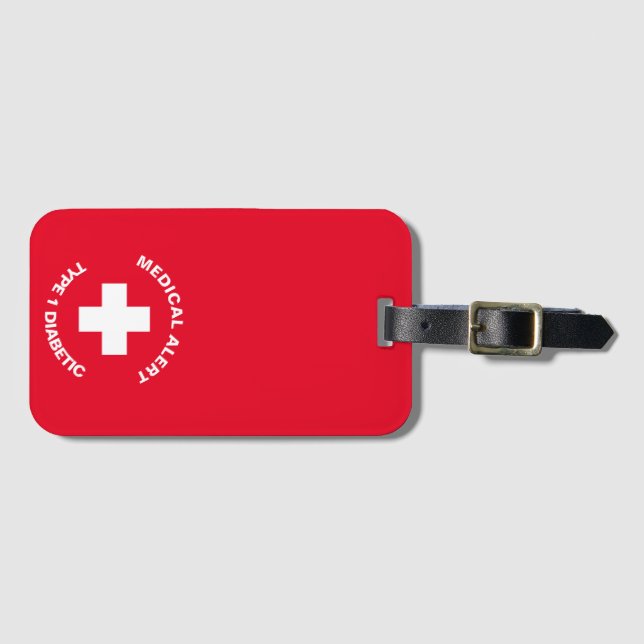 Personalized Medical Alert  Diabetic Red  Luggage Tag (Front Horizontal)