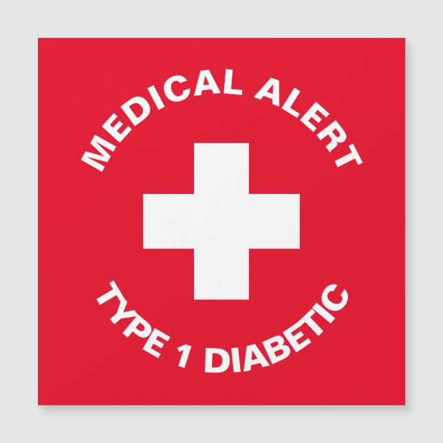 Personalized Medical Alert  Diabetic Red  Magnetic Invitation (Front)