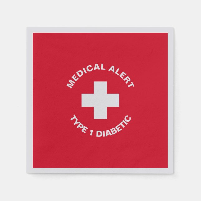 Personalized Medical Alert  Diabetic Red  Napkins (Front)