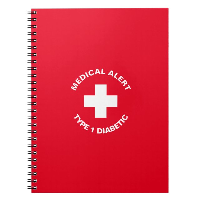Personalized Medical Alert  Diabetic Red  Notebook (Front)