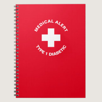 Personalized Medical Alert  Diabetic Red  Notebook