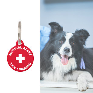 Personalized Medical Alert  Diabetic Red  Pet ID Tag