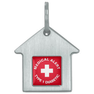 Personalized Medical Alert Diabetic Red Pet Tag