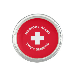 Personalized Medical Alert  Diabetic Red  Ring