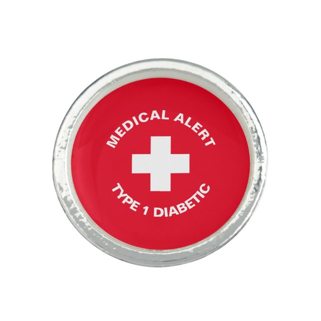 Personalized Medical Alert  Diabetic Red  Ring (Front)