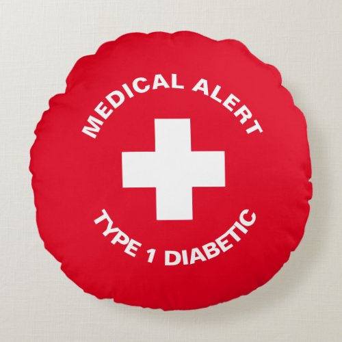 Personalized Medical Alert  Diabetic Red  Round Pillow