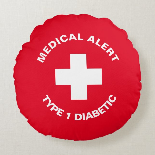 Personalized Medical Alert  Diabetic Red  Round Pillow (Front)