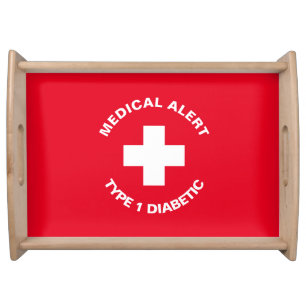 Personalized Medical Alert  Diabetic Red  Serving Tray