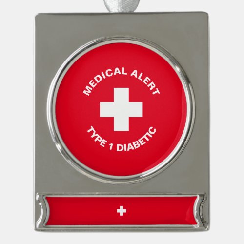 Personalized Medical Alert  Diabetic Red  Silver Plated Banner Ornament