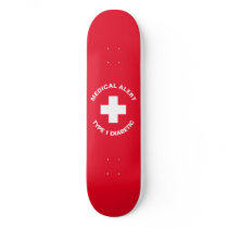 Personalized Medical Alert  Diabetic Red  Skateboard