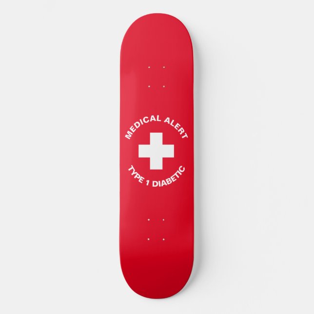 Personalized Medical Alert  Diabetic Red  Skateboard (Front)