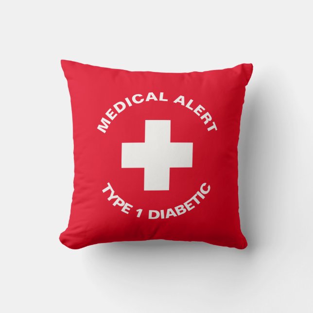 Personalized Medical Alert  Diabetic Red  Throw Pillow (Front)