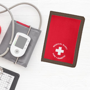 Personalized Medical Alert Diabetic Red Tri-fold Wallet