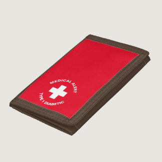 Personalized Medical Alert  Diabetic Red  Trifold Wallet