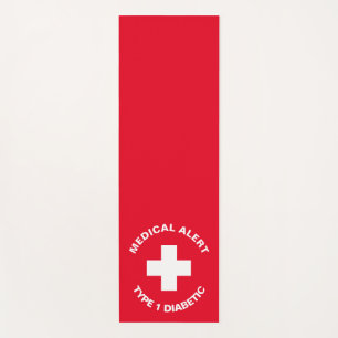 Personalized Medical Alert  Diabetic Red  Yoga Mat
