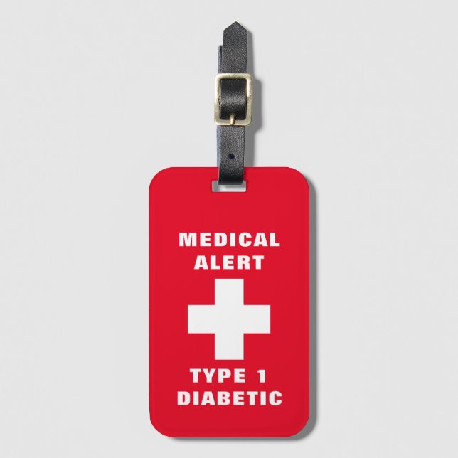 Personalized Medical Alert Diabetic Type 1 Luggage Tag (Front Vertical)