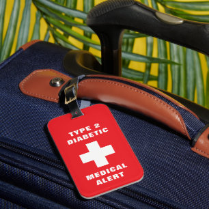 Personalized Medical Alert Diabetic Type 2 Red Luggage Tag