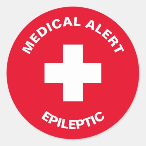 Personalized Medical Alert Epileptic Red Classic R Classic Round Sticker