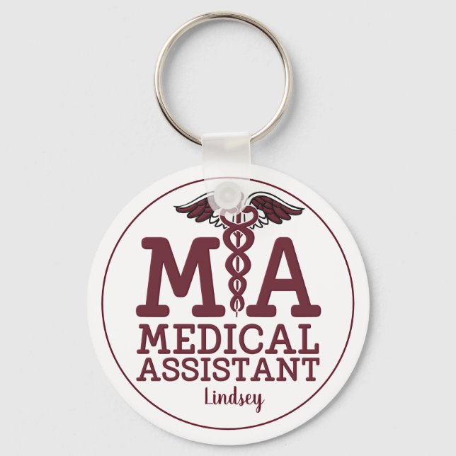 Personalized Medical Assistant Burgundy Keychain (Front)