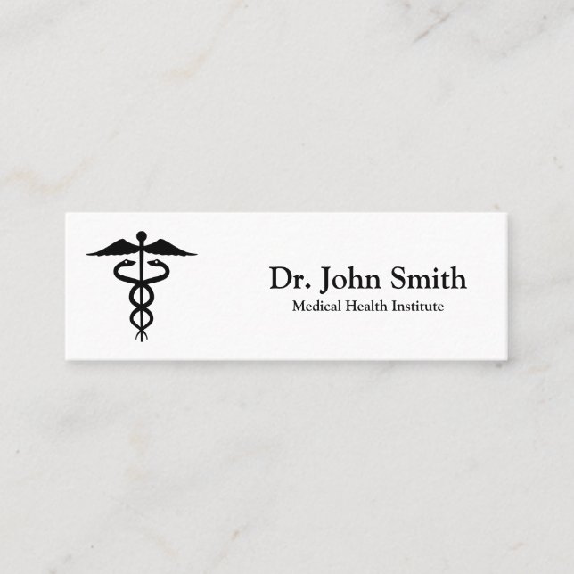 Personalized Medical Caduceus Black Mini Business Card (Front)