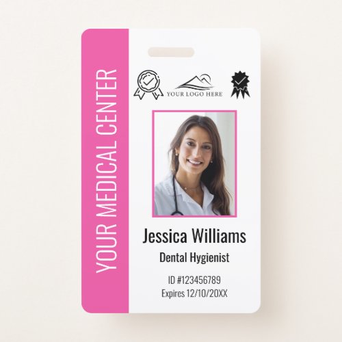 Personalized Medical Certified Employee Pink ID Badge