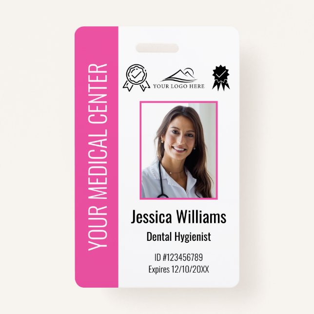 Personalized Medical Certified Employee Pink ID Badge (Front)