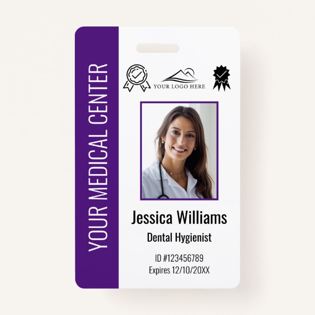 Personalized Medical Certified Employee Purple ID Badge (Front)