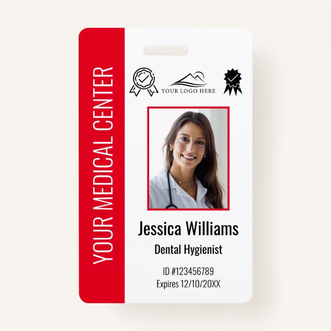 Personalized Medical Certified Employee Red ID Badge (Front)